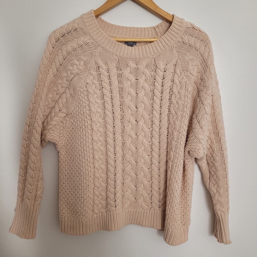 Aerie Women's Cable Knit Sweater Peach Nude Size M Cotton Blend